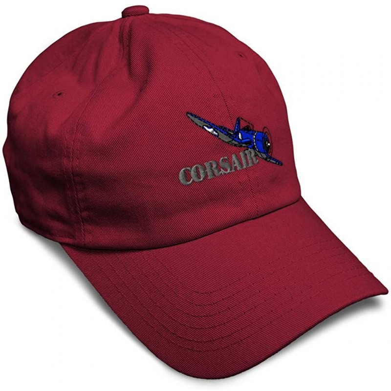 Baseball Caps Custom Soft Baseball Cap Corsair Aircraft Name Embroidery Twill Cotton - Burgundy - CA18ZO3ML06 $14.51