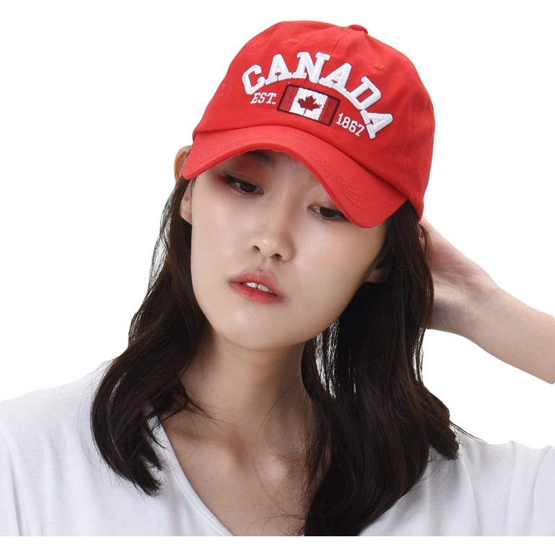 Baseball Caps Cotton Baseball Cap Canada Maple Flag Embroidery LX1382 - Red - CT12J91KA4H $12.47