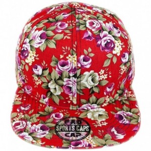 Sun Hats Floral Flowers Snapback Flat Bill Cotton Cap Black Navy Pink - Red - CC1987KQLZH $29.85