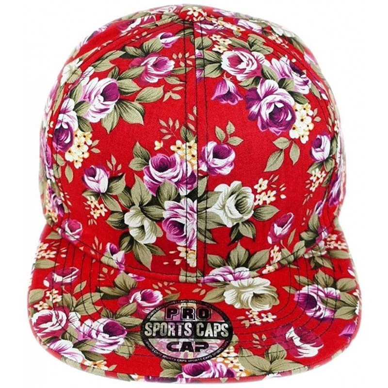 Sun Hats Floral Flowers Snapback Flat Bill Cotton Cap Black Navy Pink - Red - CC1987KQLZH $11.57