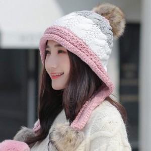 Skullies & Beanies Women Fleece Lined Winter Beanie Hat Ski Cap Ear Flaps Peruvian Dual Layered Pompoms - B11-lut010-fense - ...