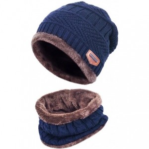 Skullies & Beanies Womens Slouchy Beanie Gloves Set Skull Cap Touch Screen Mittens Winter Hat - Hat+ Scarf (Navy) - C212NU1IS...