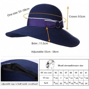 Fedoras Packable Womens Straw Cloche Derby Fedora Summer Wide Brim Sun Hat Floppy Beach 55-60cm - Navy_99056 - CR18CNCH9CY $2...