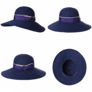 Fedoras Packable Womens Straw Cloche Derby Fedora Summer Wide Brim Sun Hat Floppy Beach 55-60cm - Navy_99056 - CR18CNCH9CY $2...