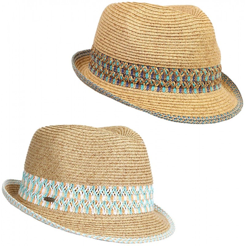 Fedoras UPF50+ Adjustable Multicolor Woven Pattern Short Brim Fedora Hat - 2 Pack - Blue & Aqua - CC18S8YIQNS $28.24