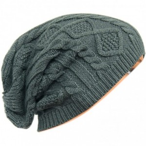 Skullies & Beanies Unisex Beanie Hat Slouchy Knit Cap Skullcap Cable Ribbed Style 1023 Grey - C4128ZPM83F $19.53