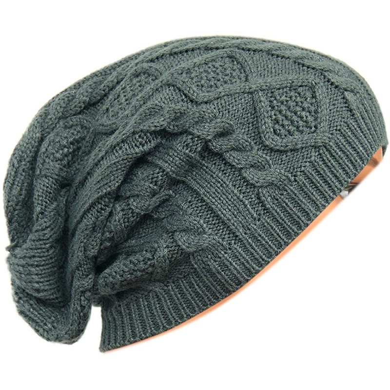 Skullies & Beanies Unisex Beanie Hat Slouchy Knit Cap Skullcap Cable Ribbed Style 1023 Grey - C4128ZPM83F $9.39