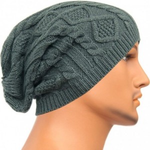 Skullies & Beanies Unisex Beanie Hat Slouchy Knit Cap Skullcap Cable Ribbed Style 1023 Grey - C4128ZPM83F $9.39