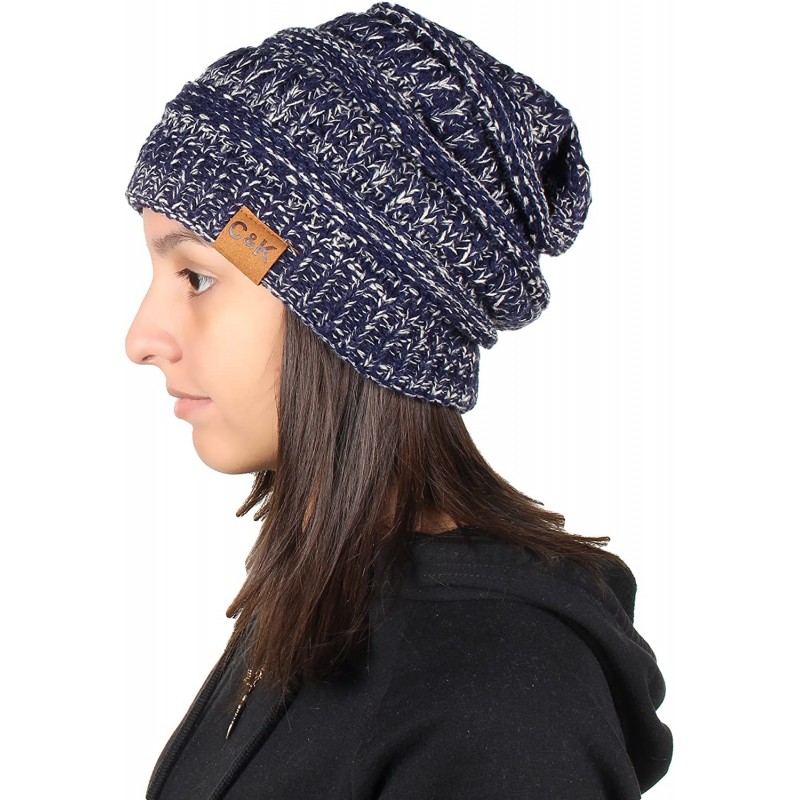 Skullies & Beanies Knit Beanie Trendy Warm Chunky Thick Soft Warm Winter Hat Beanie Skully - Navy/White - CP189LL8MNW $15.92