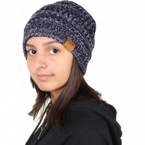 Skullies & Beanies Knit Beanie Trendy Warm Chunky Thick Soft Warm Winter Hat Beanie Skully - Navy/White - CP189LL8MNW $15.92