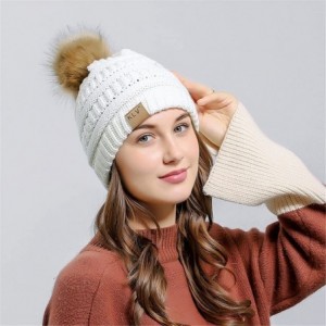 Sun Hats Womens Knit Cap Baggy Warm Crochet Winter Wool Ski Beanie Skull Slouchy Hat - White - CJ18IE48GA9 $7.45