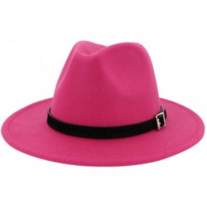 Fedoras Mens Fedora Hat Faux Felt Wide Brim Belt Buckle Cowboy Hat - D Hot Pink - CS1933X4Q6Q $9.03