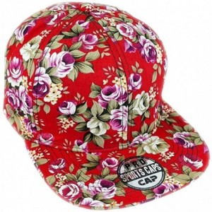 Sun Hats Floral Flowers Snapback Flat Bill Cotton Cap Black Navy Pink - Red - CC1987KQLZH $11.57