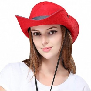 Sun Hats Women's Sun Hat Outdoor UV Protection Bucket Mesh Boonie Hat Adjustable Fishing Safari Cap Waterproof - Red&navy - C...
