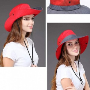 Sun Hats Women's Sun Hat Outdoor UV Protection Bucket Mesh Boonie Hat Adjustable Fishing Safari Cap Waterproof - Red&navy - C...