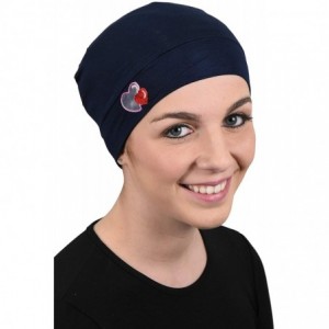 Skullies & Beanies Womens Soft Sleep Cap Comfy Cancer Hat with Hearts Applique - Navy - CI189SS6RIC $12.70