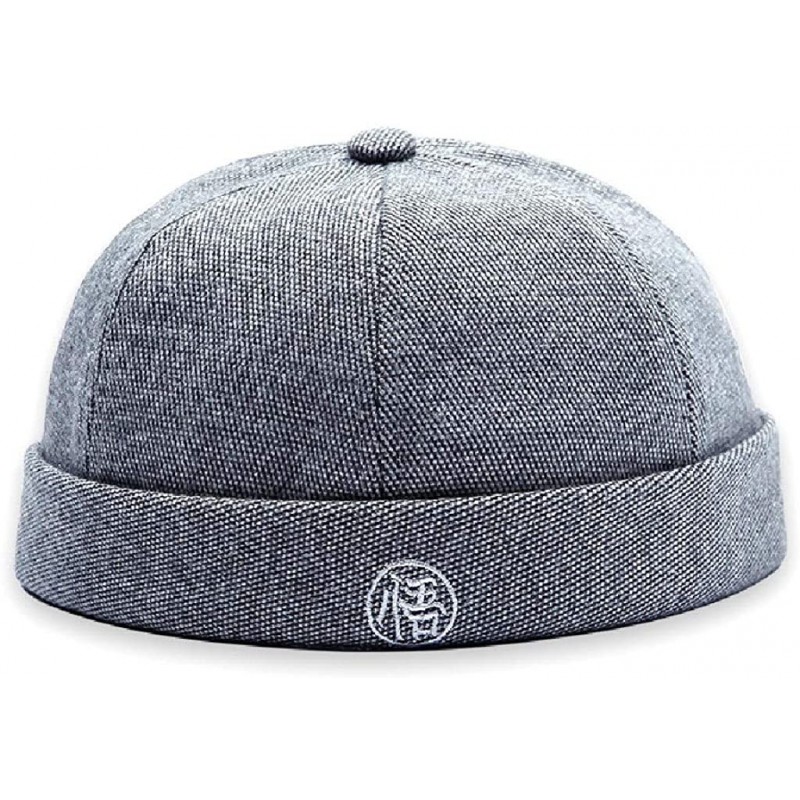 Skullies & Beanies Men's Retro Chinese Style Rolled Cuff Skull Caps Brimless Beanie Hat - Light Gray - CM18LKC2Q05 $16.25