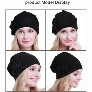 Skullies & Beanies Cotton Chemo Turbans Headwear Beanie Hat Cap for Women Cancer Patient Hairloss - Cotton Black - CF18X7Z0T8...