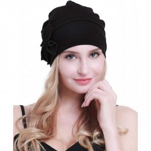 Skullies & Beanies Cotton Chemo Turbans Headwear Beanie Hat Cap for Women Cancer Patient Hairloss - Cotton Black - CF18X7Z0T8...