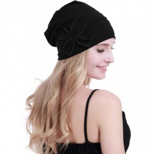 Skullies & Beanies Cotton Chemo Turbans Headwear Beanie Hat Cap for Women Cancer Patient Hairloss - Cotton Black - CF18X7Z0T8...
