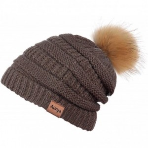 Skullies & Beanies Cable Knit Pom Pom Beanie Womens Winter Warm Faux Fur Pompoms Bobble Ski Hat Cap - Coffee - CV18K4AHI43 $8.06