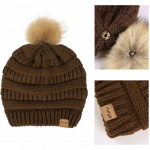 Skullies & Beanies Cable Knit Pom Pom Beanie Womens Winter Warm Faux Fur Pompoms Bobble Ski Hat Cap - Coffee - CV18K4AHI43 $8.06