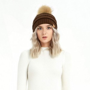 Skullies & Beanies Cable Knit Pom Pom Beanie Womens Winter Warm Faux Fur Pompoms Bobble Ski Hat Cap - Coffee - CV18K4AHI43 $8.06