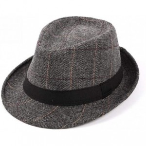 Fedoras Mens Plaid Manhattan Trilby Fedora Hats Gangster Cuban Style Derby Hat Jazz Cap Grey- 56-58cm - C218A2LTWIX $21.45