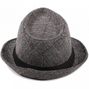 Fedoras Mens Plaid Manhattan Trilby Fedora Hats Gangster Cuban Style Derby Hat Jazz Cap Grey- 56-58cm - C218A2LTWIX $9.59