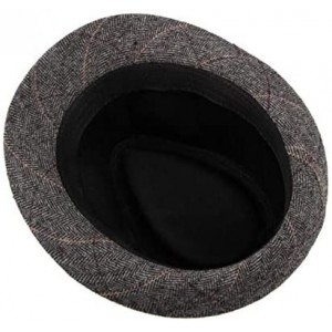 Fedoras Mens Plaid Manhattan Trilby Fedora Hats Gangster Cuban Style Derby Hat Jazz Cap Grey- 56-58cm - C218A2LTWIX $9.59