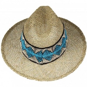 Sun Hats Seagrass Teal Blue Indie Sun Panama Hat- Havana Straw Fedora- Inner Drawstring - CK18OK2UEKT $13.88