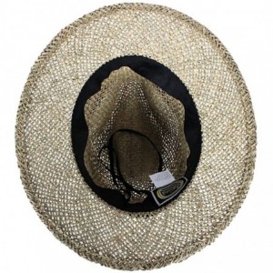 Sun Hats Seagrass Teal Blue Indie Sun Panama Hat- Havana Straw Fedora- Inner Drawstring - CK18OK2UEKT $13.88