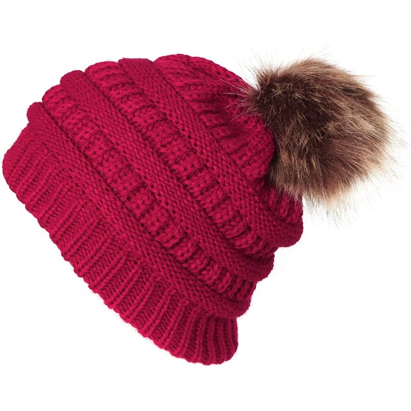 Skullies & Beanies Fashion Outdoor Winter Stretch Cable Knit Hat Bun Ponytail Beanie Cap - Red - CU18AOA3IIE $7.66