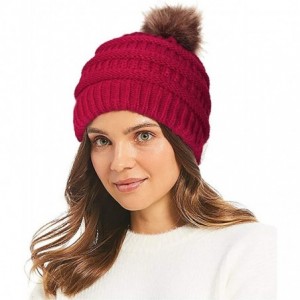 Skullies & Beanies Fashion Outdoor Winter Stretch Cable Knit Hat Bun Ponytail Beanie Cap - Red - CU18AOA3IIE $7.66