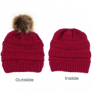 Skullies & Beanies Fashion Outdoor Winter Stretch Cable Knit Hat Bun Ponytail Beanie Cap - Red - CU18AOA3IIE $7.66