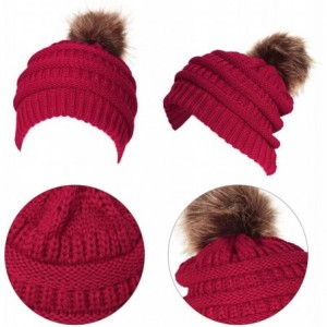 Skullies & Beanies Fashion Outdoor Winter Stretch Cable Knit Hat Bun Ponytail Beanie Cap - Red - CU18AOA3IIE $7.66