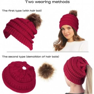 Skullies & Beanies Fashion Outdoor Winter Stretch Cable Knit Hat Bun Ponytail Beanie Cap - Red - CU18AOA3IIE $7.66