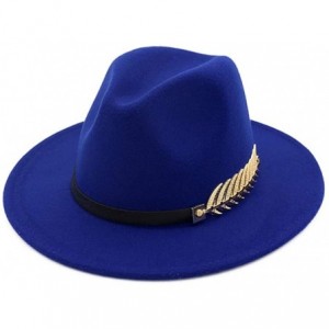 Fedoras Women's Wide Brim Fedora Panama Hat with Metal Belt Buckle - Blue-1 - C718NEKMMGM $27.97