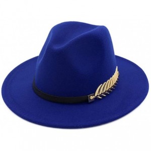 Fedoras Women's Wide Brim Fedora Panama Hat with Metal Belt Buckle - Blue-1 - C718NEKMMGM $13.08