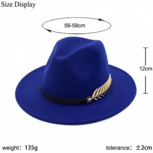 Fedoras Women's Wide Brim Fedora Panama Hat with Metal Belt Buckle - Blue-1 - C718NEKMMGM $13.08