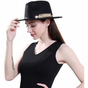 Fedoras Women's Wide Brim Fedora Panama Hat with Metal Belt Buckle - Blue-1 - C718NEKMMGM $13.08