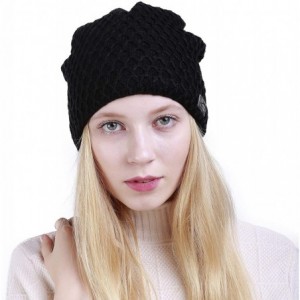 Skullies & Beanies Thick Warm Winter Beanie Hat Soft Stretch Slouchy Skully Knit Cap for Women - B-black - CX18HRS0SL0 $14.51