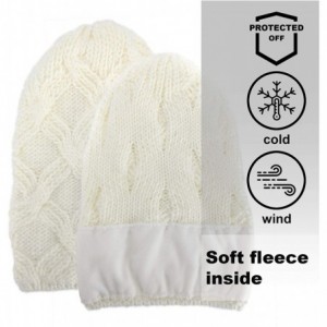 Skullies & Beanies Women - Warm Soft Fleece Knit Slouchy Beanie - Wool Winter Cap - White - CV186HTS9QH $12.29