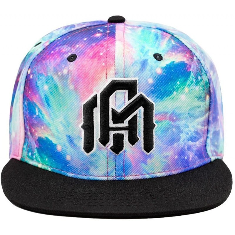 Baseball Caps Adjustable Snapback Hats - Flat Brim Galaxy Print- Tie Dye Cap Designs - Iridescent Universe - C4180NOX4UE $21.93