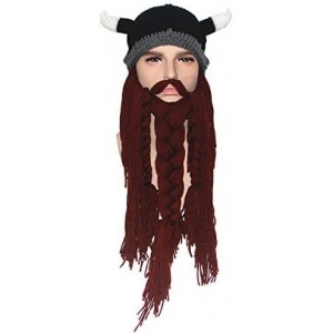 Skullies & Beanies Men's Original Barbarian Knit Beard Hat Viking Horns Bearded Caps - Brown - CU12M7QNLZ7 $15.96