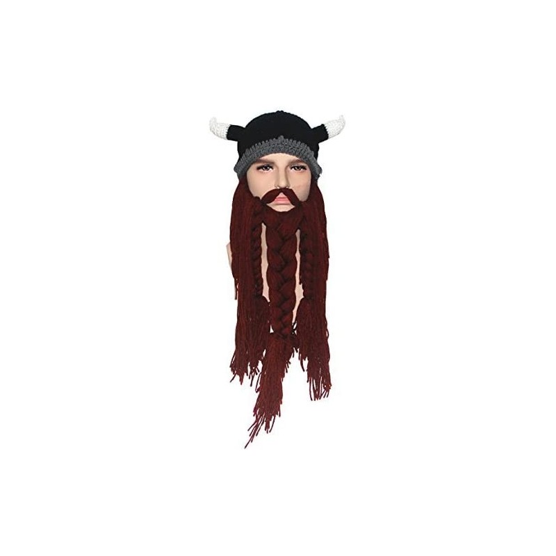 Skullies & Beanies Men's Original Barbarian Knit Beard Hat Viking Horns Bearded Caps - Brown - CU12M7QNLZ7 $15.96