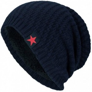 Skullies & Beanies Fashion Hat-Unisex Winter Knit Wool Warm Hat Thick Soft Stretch Slouchy Beanie Skully Cap - Navy - CI188IW...