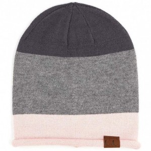 Skullies & Beanies Women Men Unisex Color Block Rolled Cuff Slouchy Beanie Hat - Dark Grey - CT18XTRR90M $20.68