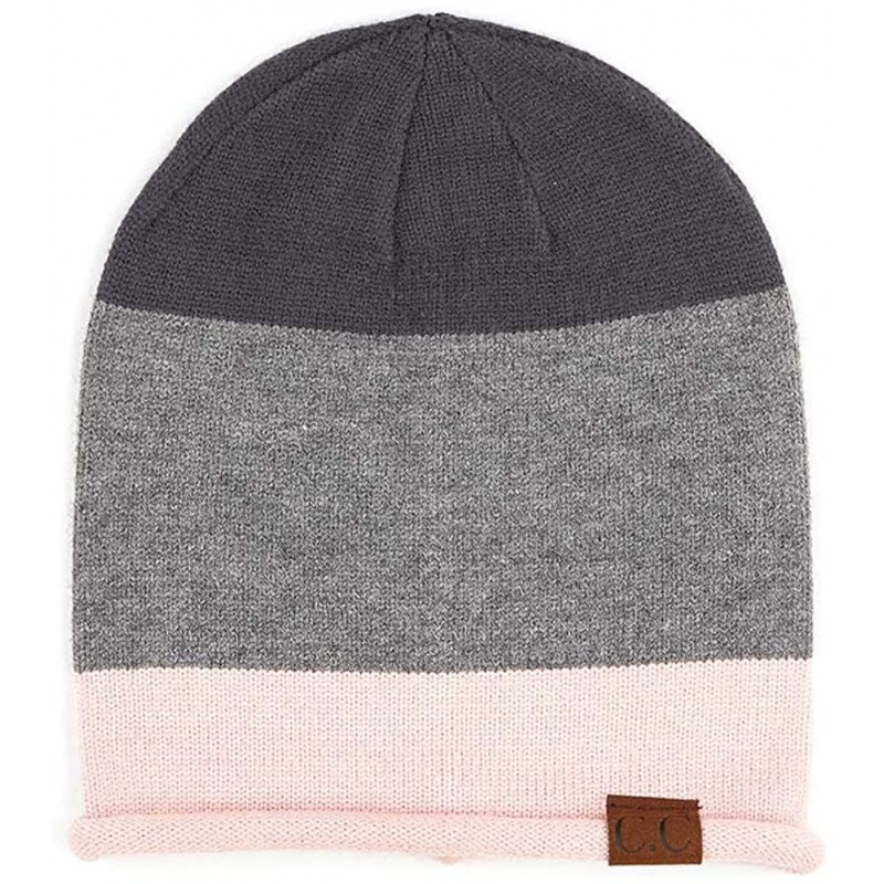 Skullies & Beanies Women Men Unisex Color Block Rolled Cuff Slouchy Beanie Hat - Dark Grey - CT18XTRR90M $20.68