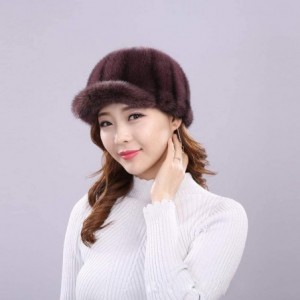 Newsboy Caps Real Mink Fur Hand-Made Hat Cap for Both Women and Men with Visor - Cameo Brown - C718WXWDSWL $41.72